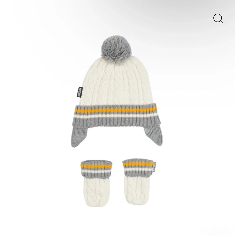 Moschino Gray and Cream Bear Beanie and Mittens Set